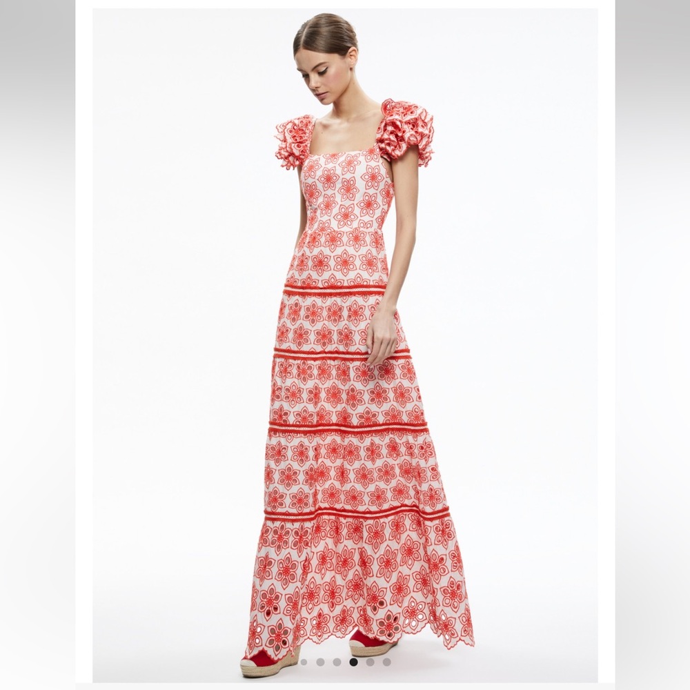 Alice and Olivia tawny eyelet tiered maxi dress- NEW WITH TAGS